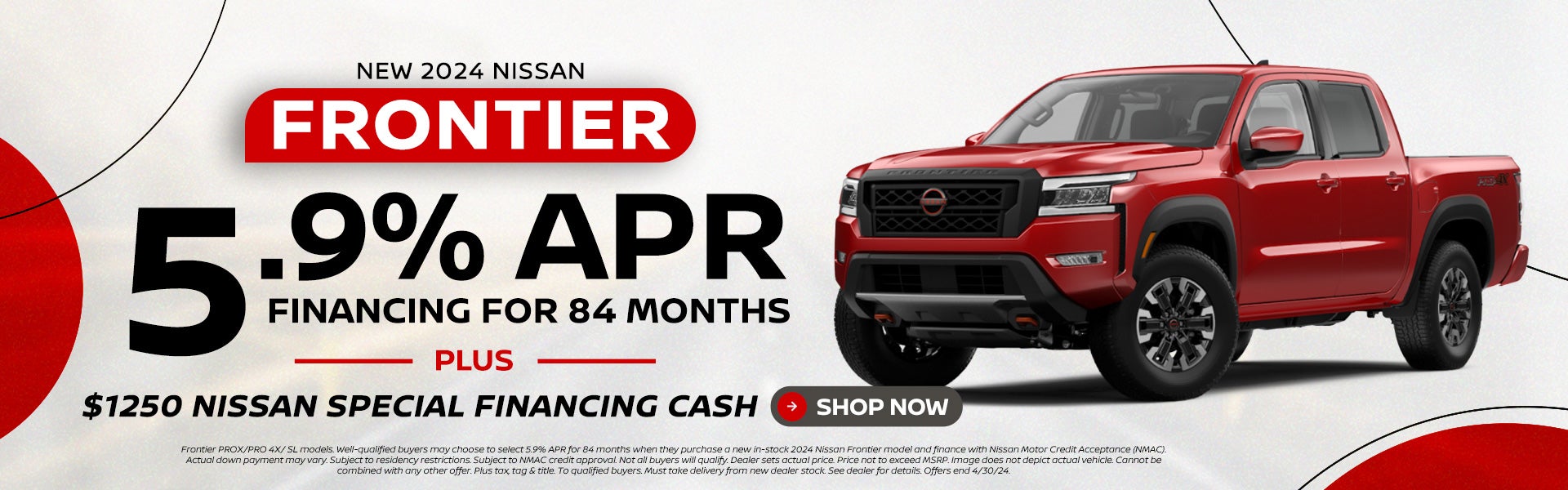 2024 Nissan Frontier 5.9% 84 mo with $1250 Nissan Cash